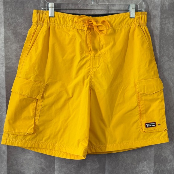 Beacon Point Other - Beacon Point USA Mens M Cargo Swim Trunks Yellow Mesh 6 Pocket Board Shorts